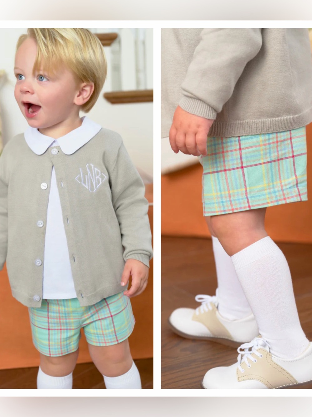 NWT The Beaufort Bonnet Company Mint Plaid Toddler Shorts 12/18M